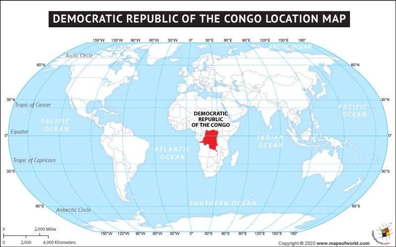 World map featuring the DR of Congo​