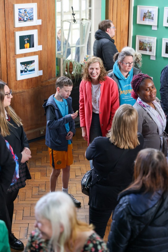 People enjoying LEGO portraits at the 2024 exhibition 