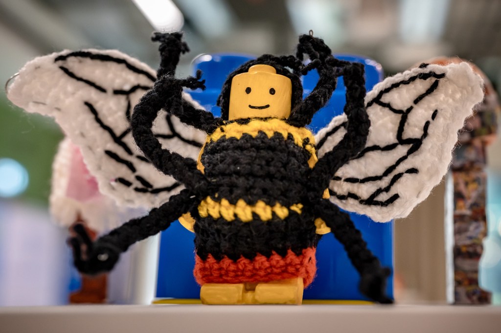 Crocheted bumblebee Lego figure